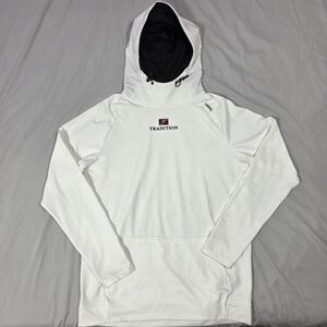 UNRL tradition white pullover hoodie, embroidered hooded pockets size M
